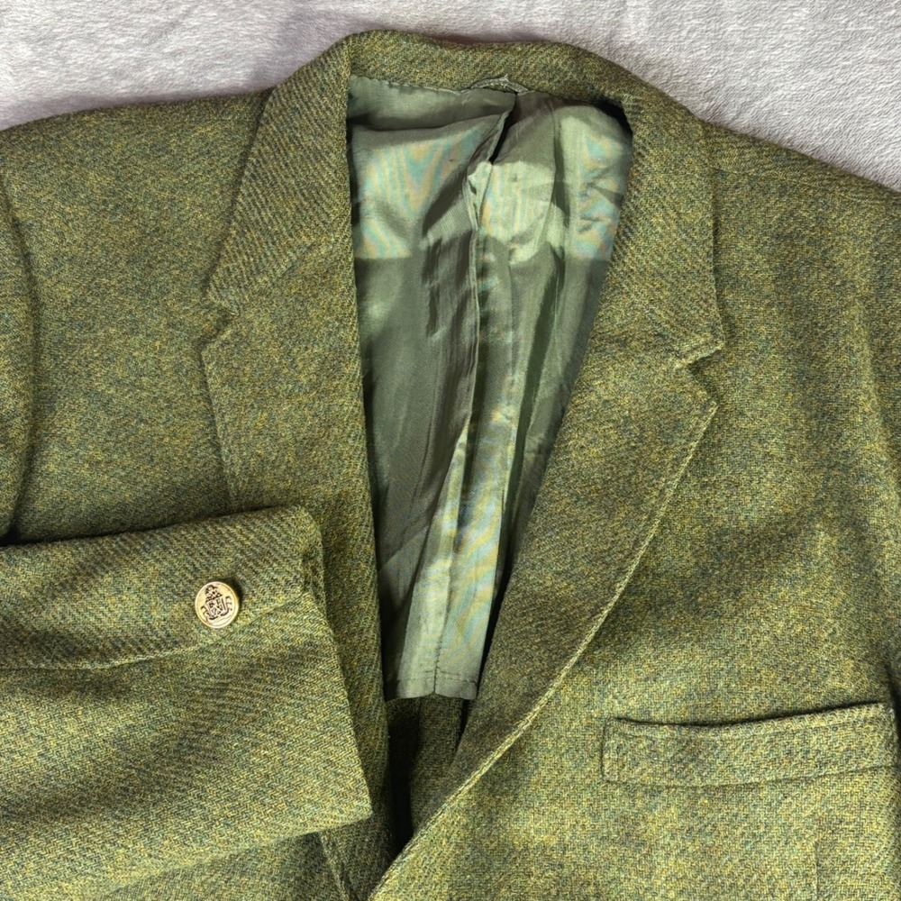 h.i.s Blazer Men 42R Olive Green Gold Crest Button Wool Blend Sport Coat Vintage
